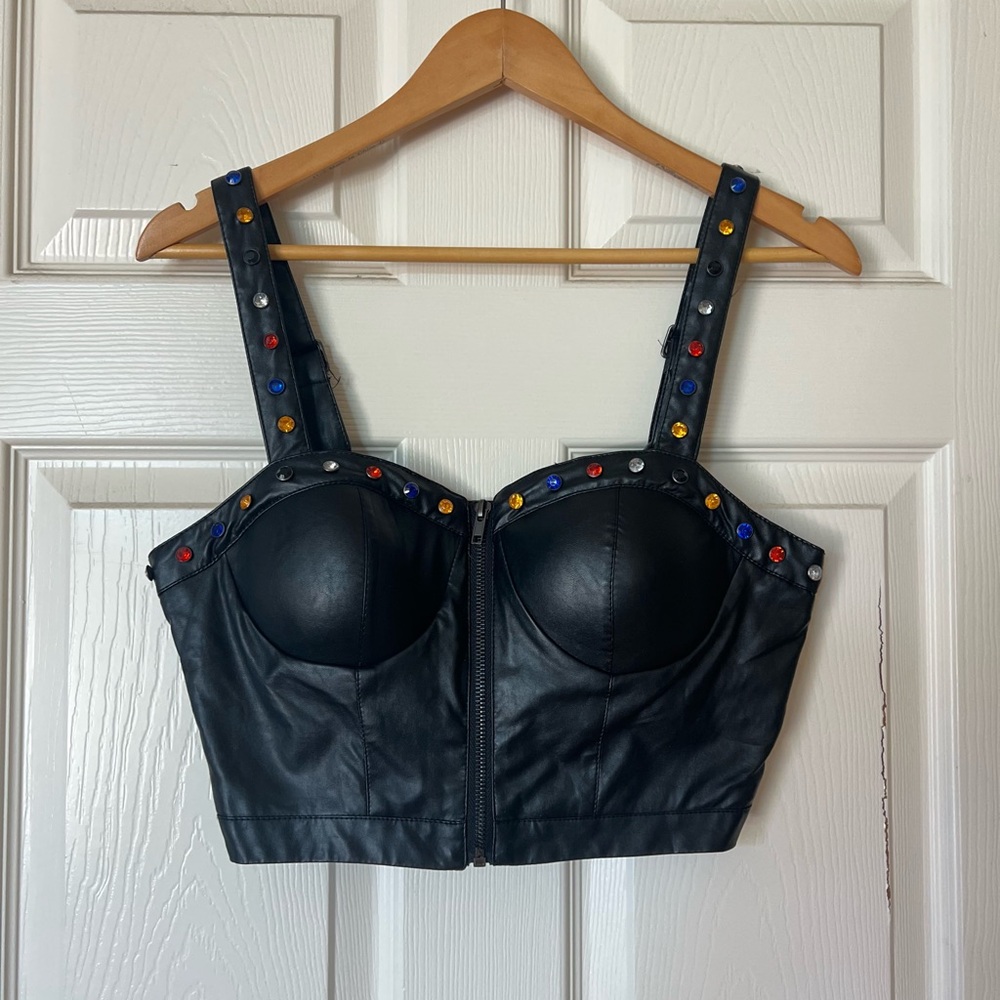 Studded Black Jeweled Bustier Top